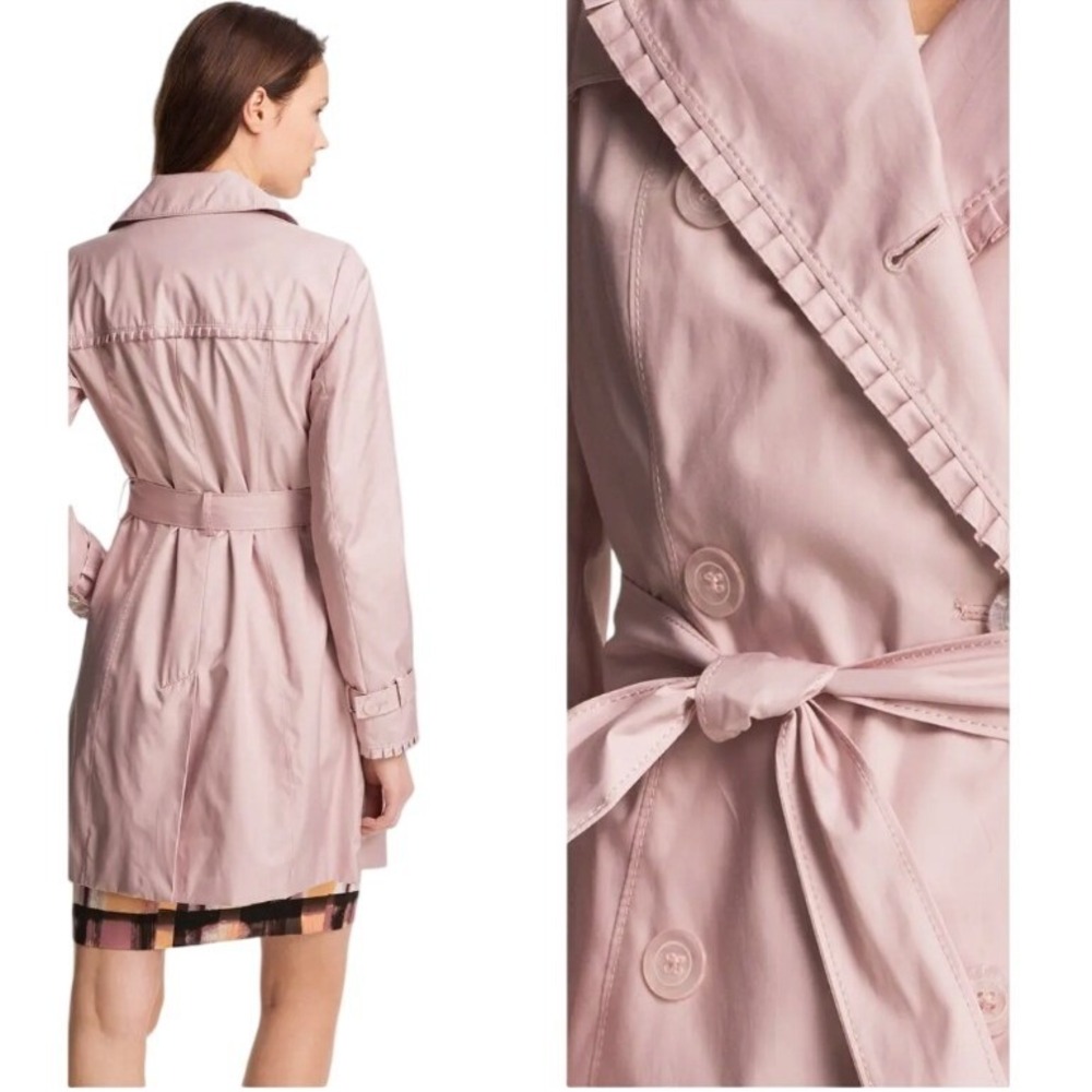 Ivanka Trump Pleat Trim Trench Coat Womens Size M Blush-Pink - Picture 2 of 3